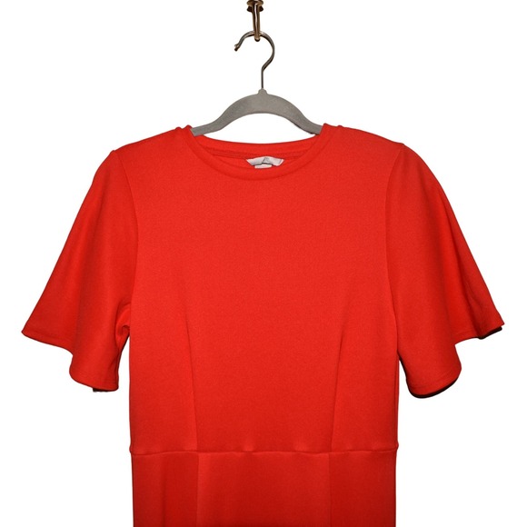 H&M NEW $35 Ribbed Jersey Knit Short Sleeve Midi Fit & Flare Dress Red Small - Picture 3 of 4
